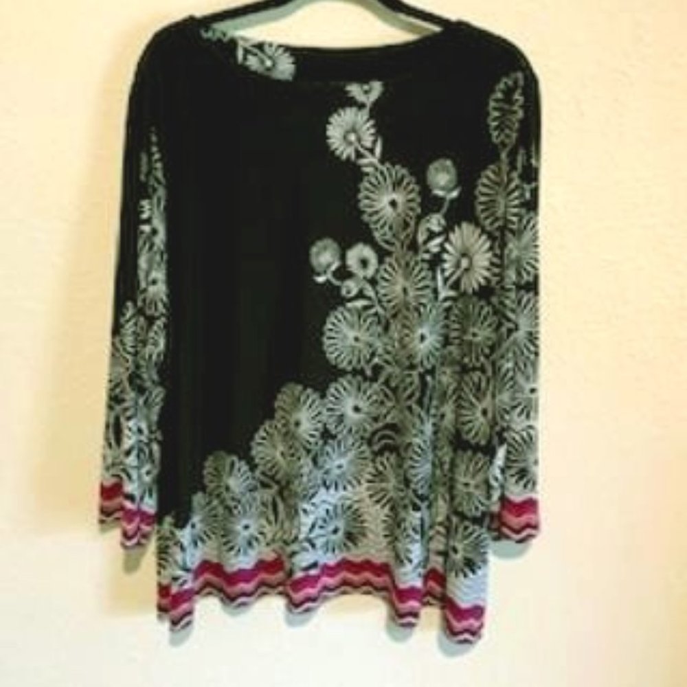 Investments III  Black -Purple Color Floral Print